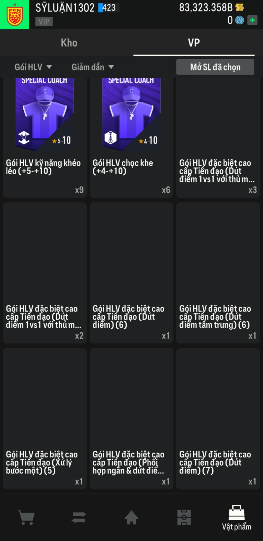 Ảnh ACC mở thẻ (LOẠI SVIP PROMAX) bao gồm có 01 thẻ +12, 03 thẻ PRIME (QH+, CP+, XS+) và hơn 1600+ đến 3500+ thẻ cầu thủ từ Siêu sao đến Miền núi các loại. Acc có sẵn BP trắng từ 55.000 tỷ BP đến 90.000 tỷ BP